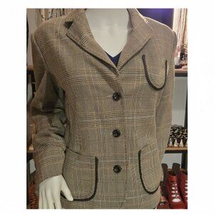 Brown Beige Plaid Blazer size L 11-12